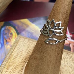 Lotus Flower Sterling Silver Wrap Around Ring